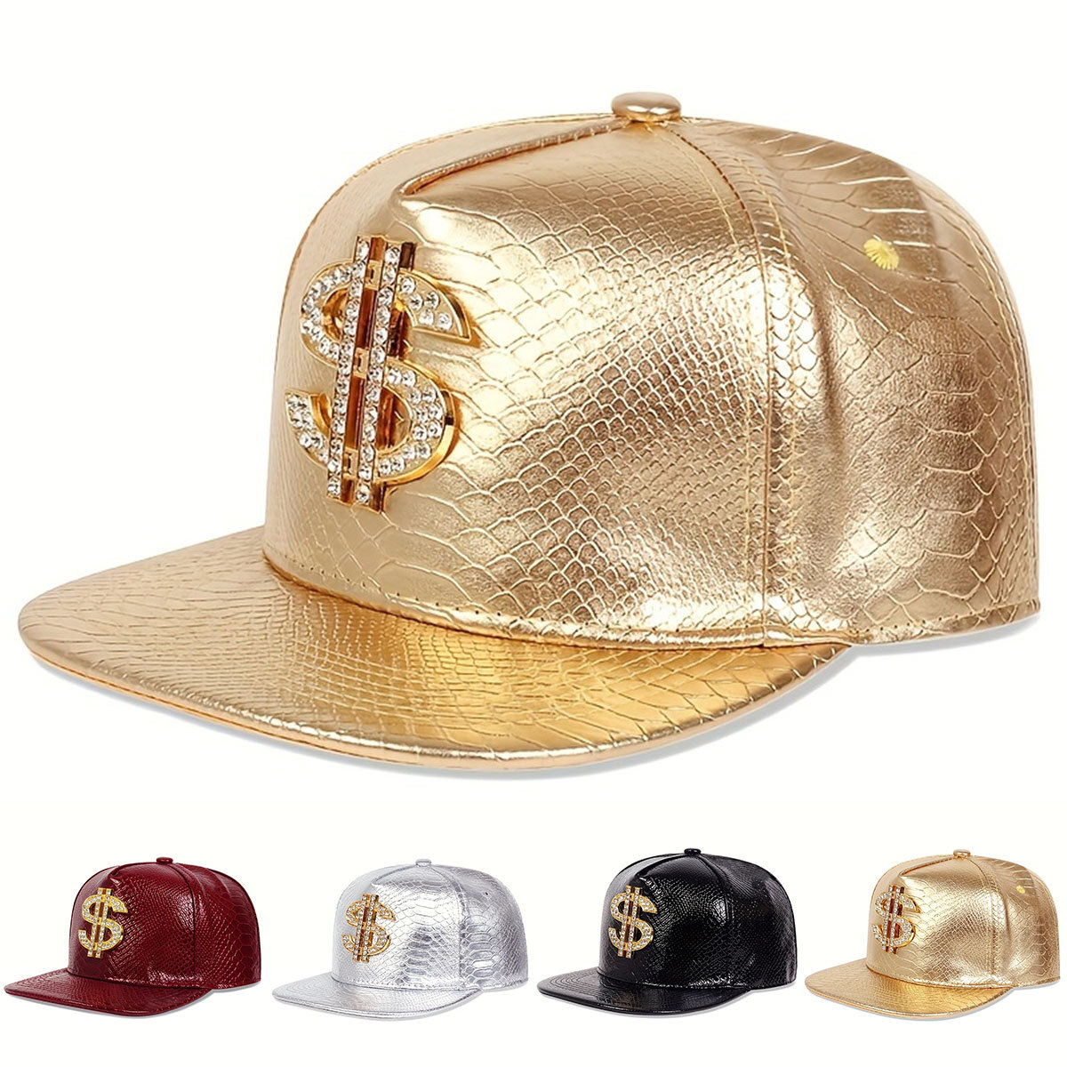 Leather Metallic Dollar Sign B - Snapback Hat Flat review and price