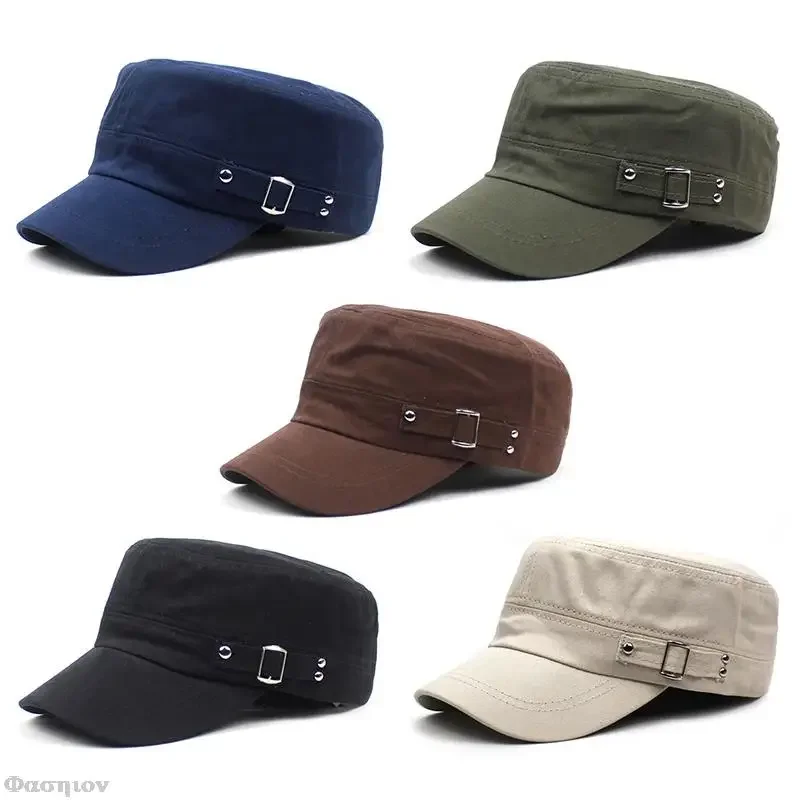 Army Cap Men Women Pure Color  - Snapback Hat Flat review and price